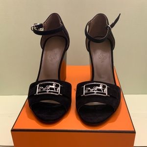 Woman's HERMES Attelage Sandals Black with Wedge